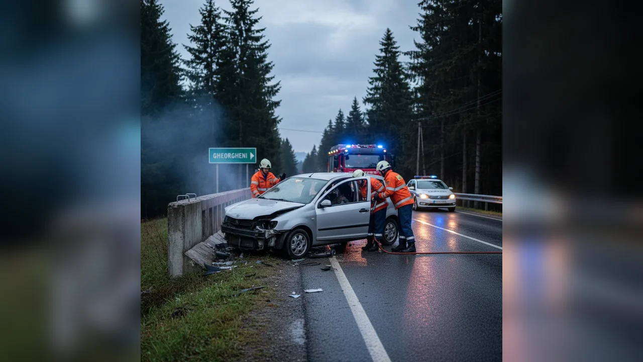Accident grav în Gheorgheni: autoturism lovit de un cap de pod