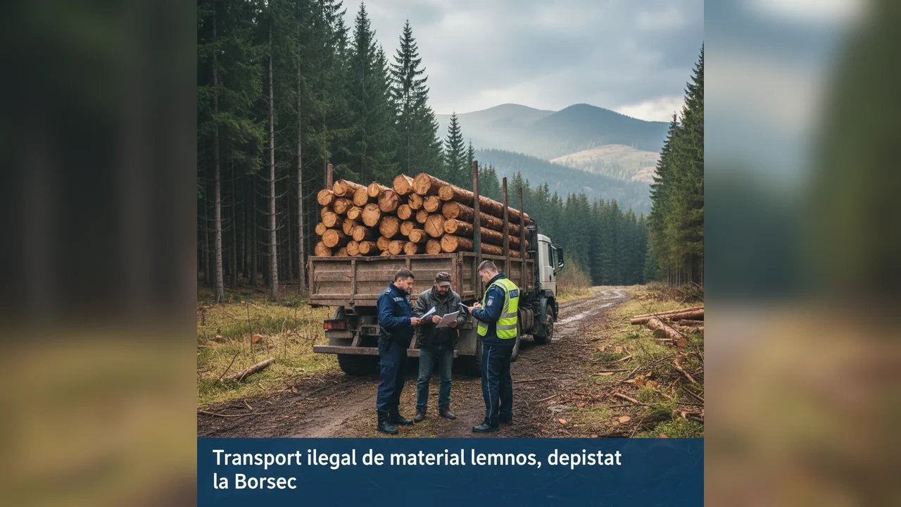 Camion cu lemn fără acte, oprit de polițiști la Borsec