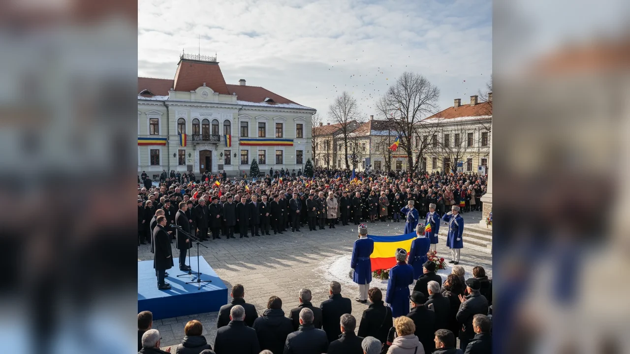 Ceremonia Zilei Naționale a României la Miercurea-Ciuc, susținută de numeroși locuitori localnici