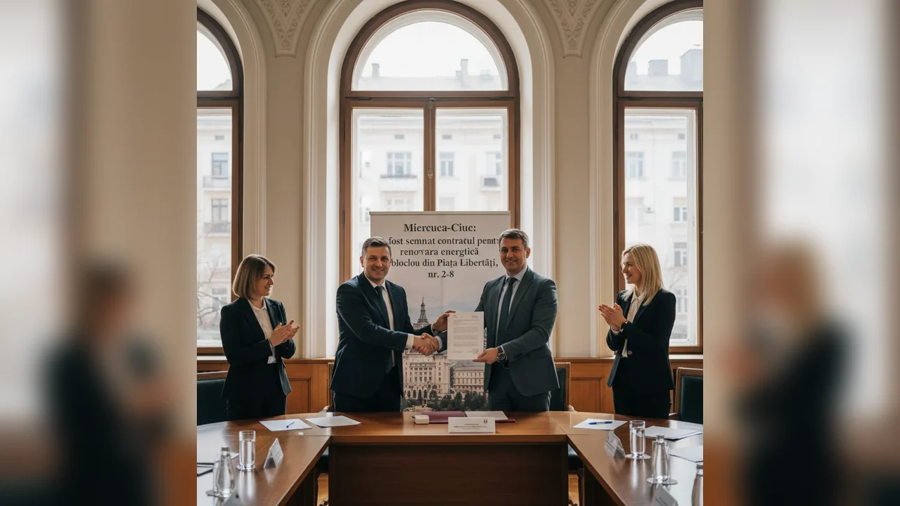 Contract semnat pentru renovarea energetică a blocului din Piața Libertății nr. 2-8