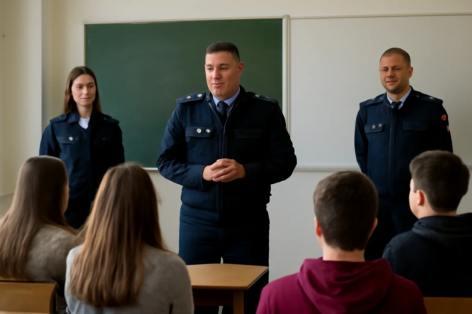 Polițiștii din Harghita le explică liceenilor de la Colegiul Tehnic Bányai János cum să prevină situațiile de risc