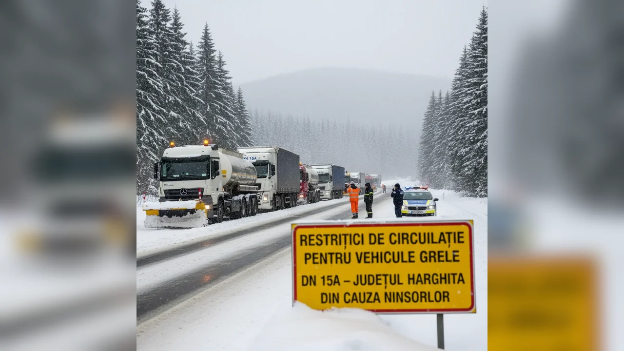 Restricții pentru camioane pe DN 15A, anunțate joi dimineață la Miercurea Ciuc