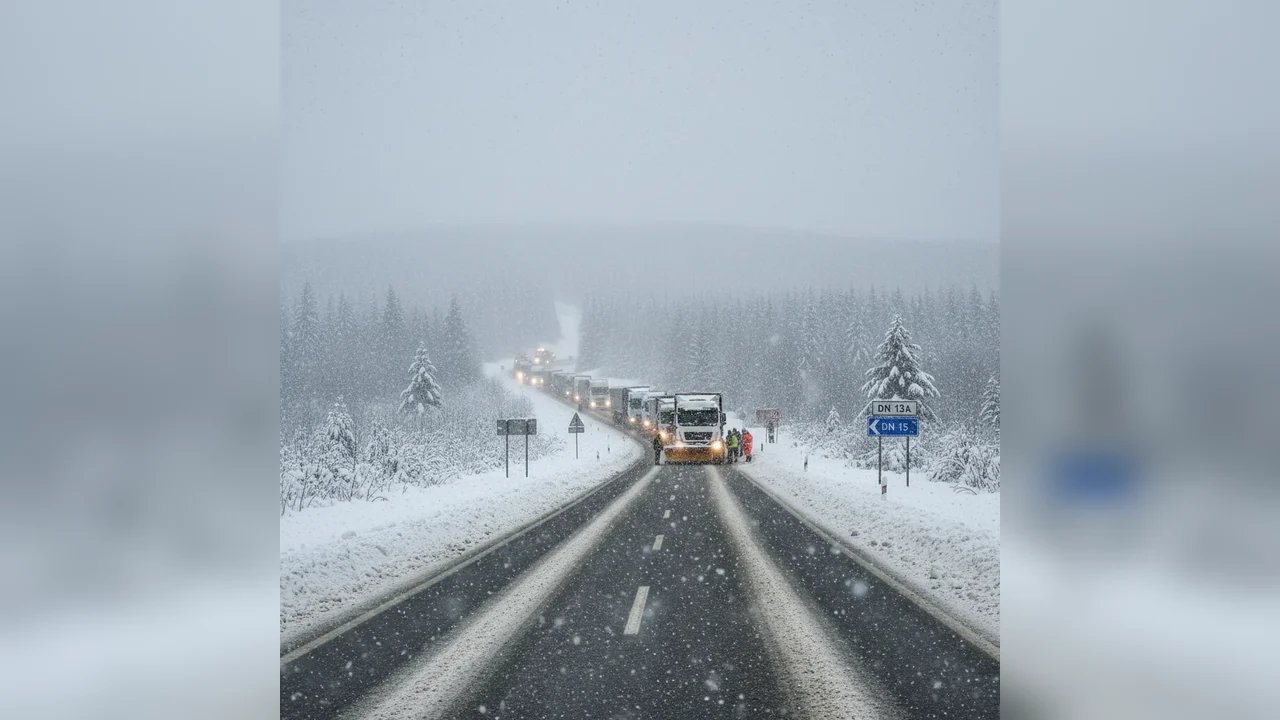 Restricții pentru traficul greu la Miercurea Ciuc pe DN 13A și DN 15 din cauza ninsorilor abundente