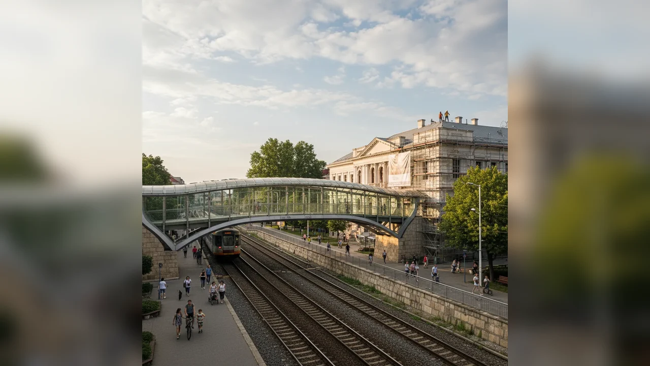 se construiește o pasarelă modernă peste calea ferată și continuă lucrările la Primărie