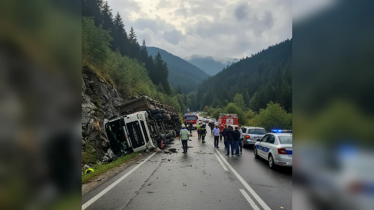 Trafic blocat la Tulgheș după un accident rutier cu camion, anunță autoritățile din Miercurea Ciuc